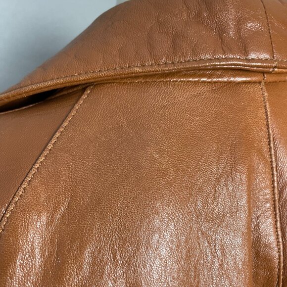 Vintage Leather Jacket Oversize Women Open Front FLAWS Soft Batwing Sleeve Brown - Picture 12 of 16